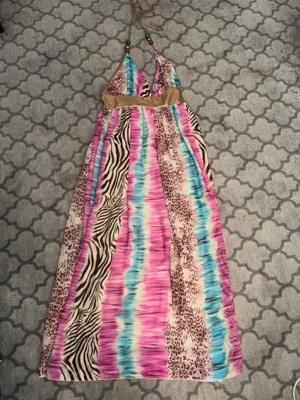 INTERMIX Multicolor Maxi Halter Dress with Animal Print